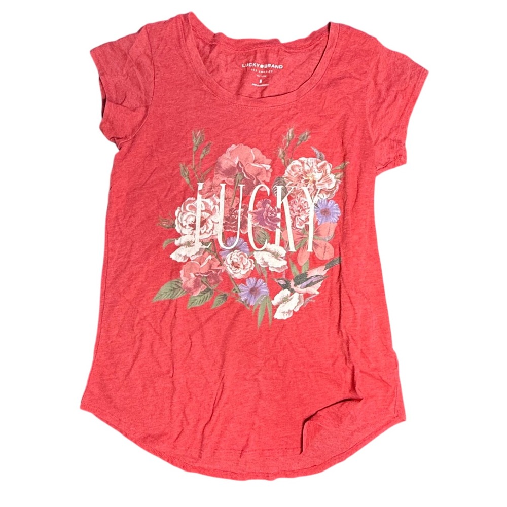 Lucky‎ Brand Los Angeles Floral Graphic Tee Red Short Sleeve Womens